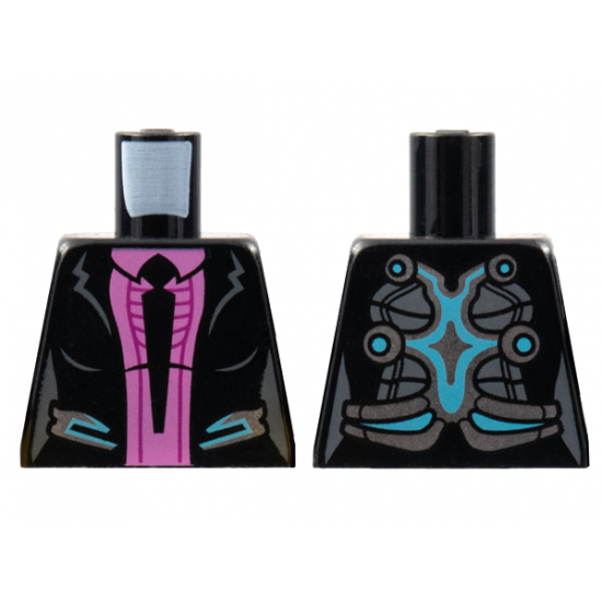 Torso Jacket with Silver and Medium Azure Trim, Dark Pink Shirt and Black Tie Pattern (Caila Phoenix)