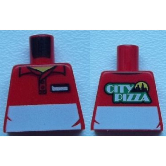 Torso Polo Shirt with White Panel and 'CITY PIZZA' on Reverse Pattern