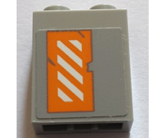 Brick 1 x 2 x 2 with Inside Stud Holder with Worn Orange and White Danger Stripes Pattern Left Wing Right Side (Sticker) - Set 75144