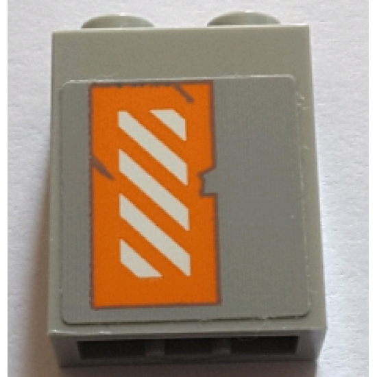 Brick 1 x 2 x 2 with Inside Stud Holder with Worn Orange and White Danger Stripes Pattern Left Wing Right Side (Sticker) - Set 75144