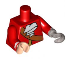 Torso Pirate Gold Trim, Crossbelt, White Ascot Pattern / Red Arms with White Stripe Pattern / Light Nougat Hand Right / Flat Silver Hook Left
