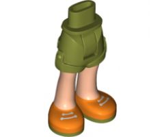 Mini Doll, Legs with Hips and Shorts, Light Nougat Legs and White Laces on Orange and Olive Green Shoes Pattern