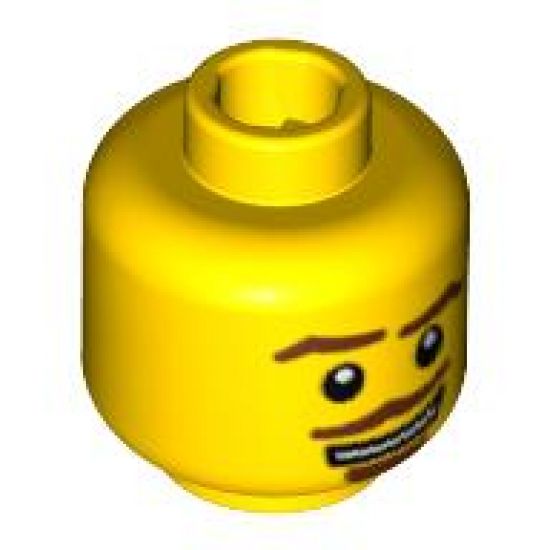 Minifigure, Head Brown Eyebrows, Goatee and Moustache, White Mouth and White Pupils Pattern - Blocked Open Stud