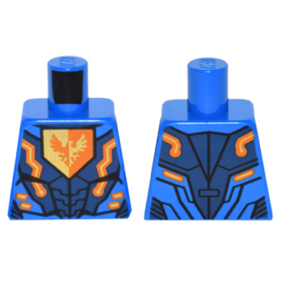 Torso Nexo Knights Armor with Orange and Gold Circuitry and Falcon on Pentagonal Shield Pattern