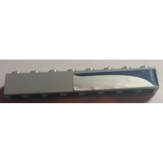 Brick 1 x 8 with Curved Dark Blue Line on Silver Background Pattern Model Right Side (Sticker) - Set 8635