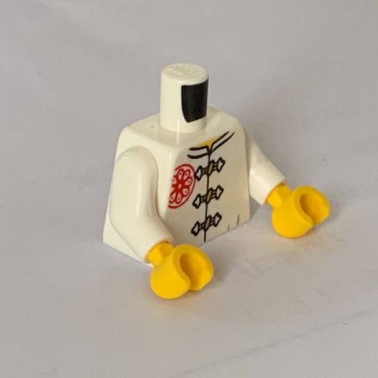 Torso Gi with 3 Gold Frog Clasps, Red Flower Symbol on Lapel and Back Pattern / White Arms / Yellow Hands
