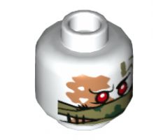 Minifigure, Head Alien Ninjago Red Eyes, Olive Green Bandana Wrap, Green Splotches, Stitching Pattern - Hollow Stud