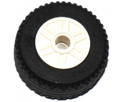 Wheel & Tire Assembly 18mm D. x 14mm with Pin Hole, Fake Bolts and Shallow Spokes with Black Tire 30.4 x 14 Solid (55981 / 58090)