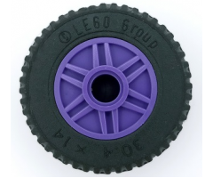 Wheel & Tire Assembly 18mm D. x 14mm with Pin Hole, Fake Bolts and Shallow Spokes with Black Tire 30.4 x 14 Solid (55981 / 58090)
