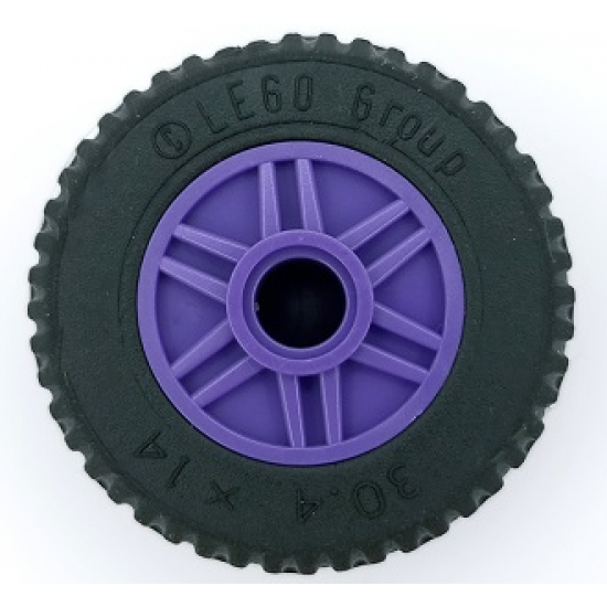 Wheel & Tire Assembly 18mm D. x 14mm with Pin Hole, Fake Bolts and Shallow Spokes with Black Tire 30.4 x 14 Solid (55981 / 58090)
