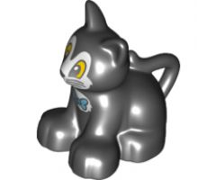 Duplo, Animal Cat Kitten Sitting with Yellow Eyes and White Face and Chest with Bow Tie Pattern