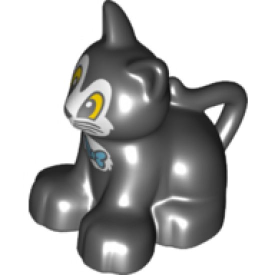 Duplo, Animal Cat Kitten Sitting with Yellow Eyes and White Face and Chest with Bow Tie Pattern