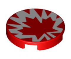 Tile, Round 2 x 2 with Bottom Stud Holder with Red and White Maple Leaf Pattern