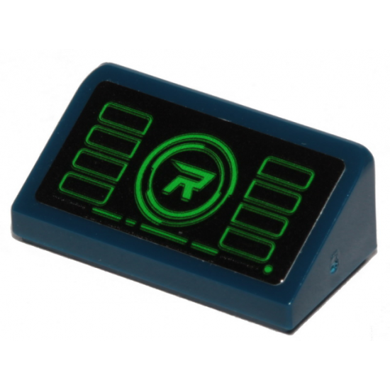Slope 30 1 x 2 x 2/3 with Black Monitor with Green Rectangles and 'R' in Circle Pattern (Sticker) - Set 70839