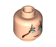 Minifigure, Head Female with Blue Green Eyes, Brown Hair Lines on Sides Pattern (Katara) - Blocked Open Stud