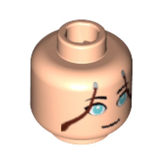 Minifigure, Head Female with Blue Green Eyes, Brown Hair Lines on Sides Pattern (Katara) - Blocked Open Stud