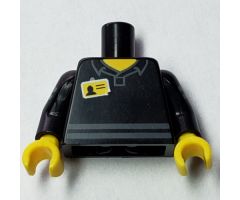 Torso Shirt with Collar, Dark Bluish Gray Stripes and Yellow Name Tag Pattern / Black Arms with Dark Bluish Gray Stripes Pattern / Yellow Hands
