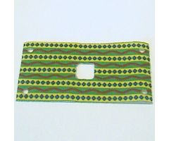 Cloth Rectangle 6 x 12 with 2 x 2 Cutout, Holes at Corners, Green and Yellow Stripes with Red Wavy Lines and Blue Diamonds Elephant Saddle Pattern