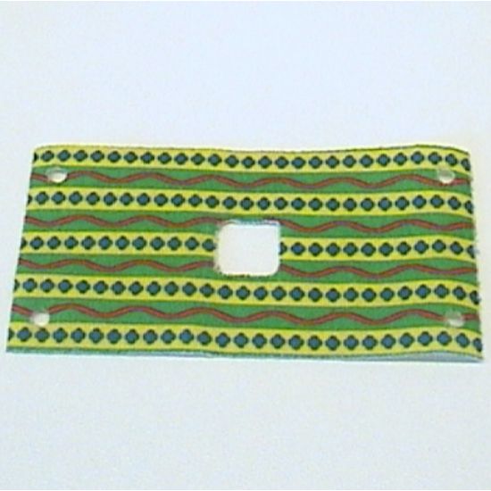 Cloth Rectangle 6 x 12 with 2 x 2 Cutout, Holes at Corners, Green and Yellow Stripes with Red Wavy Lines and Blue Diamonds Elephant Saddle Pattern