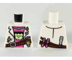 Torso Female Lab Coat over Dark Pink Undershirt with Frankenstein Design and Reddish Brown Belt Pattern