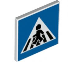 Road Sign 2 x 2 Square with Open O Clip with Crosswalk with Minifigure Pattern