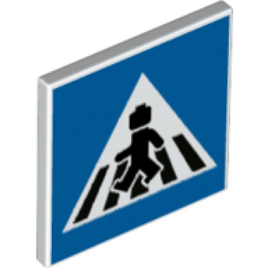 Road Sign 2 x 2 Square with Open O Clip with Crosswalk with Minifigure Pattern