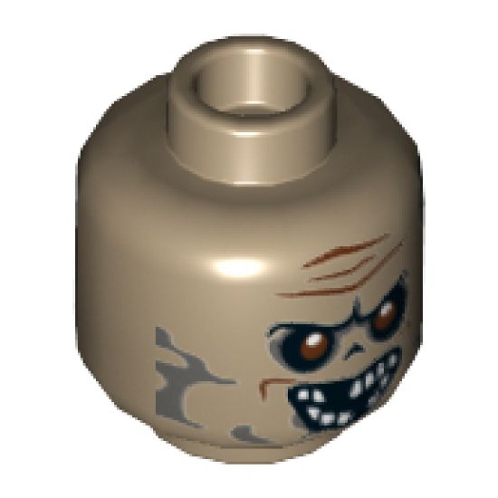 Minifigure, Head Alien with Reddish Brown Lines and Eyes, Gray Splotches and Missing Teeth Pattern - Hollow Stud