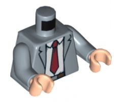 Torso Open Suit Jacket with White Shirt, Dark Red Tie and Reddish Brown Belt Pattern / Sand Blue Arms / Light Nougat Hands