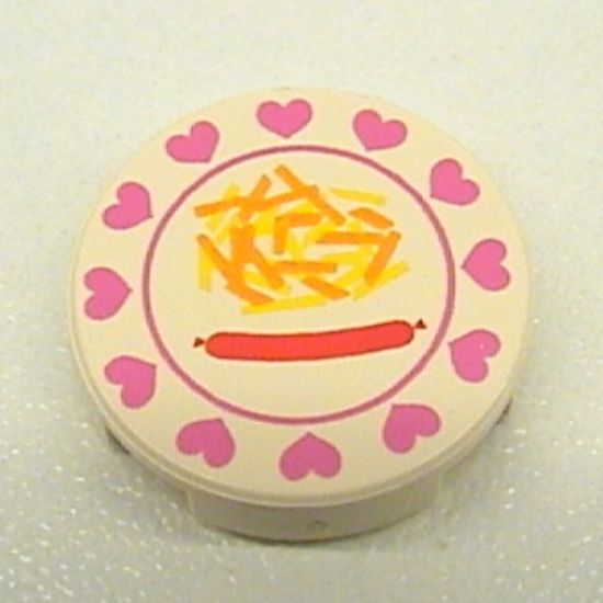 Tile, Round 2 x 2 with Hearts, Hot Dog, French Fries Pattern