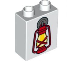 Duplo, Brick 1 x 2 x 2 with Red Lantern with Flame Pattern