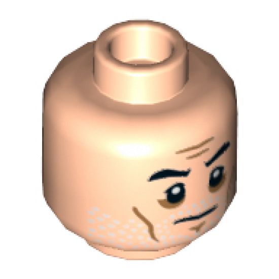 Minifigure, Head Beard White Stubble, Black Eyebrows, Cheek Lines Pattern (Commander Gregor) - Hollow Stud