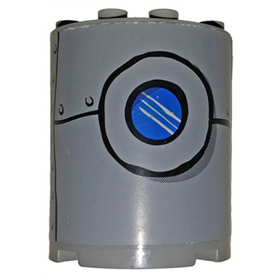 Cylinder Half 2 x 4 x 4 with Patched Metal Plate and Porthole Pattern Centered (Sticker) - Set 3832