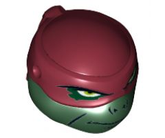 Minifigure, Head, Modified Ninja Turtle Type 2 with Dark Red Mask, Headcovering and Closed Mouth Pattern (Raphael)