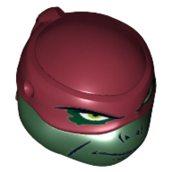 Minifigure, Head, Modified Ninja Turtle Type 2 with Dark Red Mask, Headcovering and Closed Mouth Pattern (Raphael)