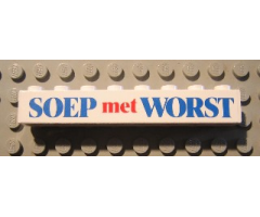 Brick 1 x 8 with Blue and Red 'SOEP met WORST' Text Pattern (Sticker) - Set 1592-2