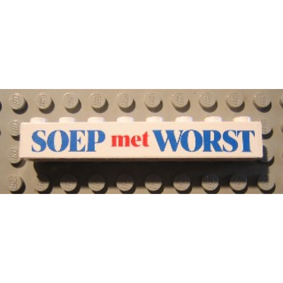Brick 1 x 8 with Blue and Red 'SOEP met WORST' Text Pattern (Sticker) - Set 1592-2