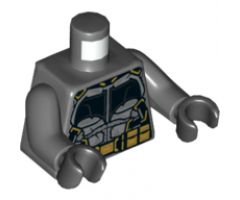 Torso Tactical Armor with Silver Plates, Black Bat, and Gold Utility Belt Pattern / Dark Bluish Gray Arms / Black Hands