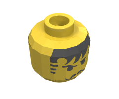 Minifigure, Head Moustache Black Bangs, Striped Sideburns Pattern - Blocked Open Stud