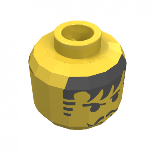 Minifigure, Head Moustache Black Bangs, Striped Sideburns Pattern - Blocked Open Stud
