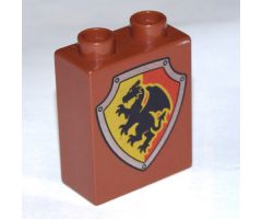 Duplo, Brick 1 x 2 x 2 with Shield - Dragon with Yellow and Red Background Pattern