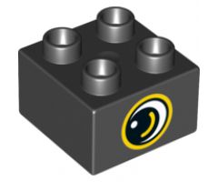 Duplo, Brick 2 x 2 with Eye with Gold Outline and White Spot and Curve Pattern on Two Sides