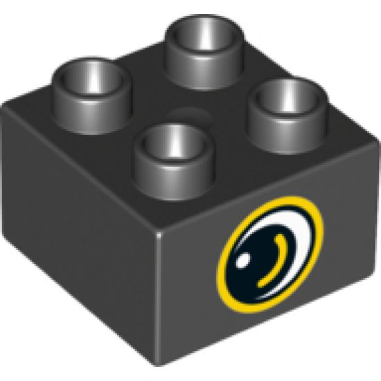 Duplo, Brick 2 x 2 with Eye with Gold Outline and White Spot and Curve Pattern on Two Sides