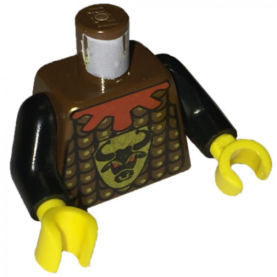 Torso Castle Knights Kingdom Bull's Head, Studded Armor, Red Collar Pattern / Black Arms / Yellow Hands