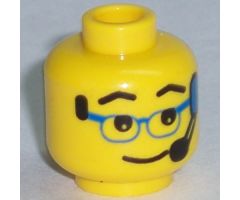 Minifigure, Head Glasses with Blue Glasses and Headset Pattern - Blocked Open Stud