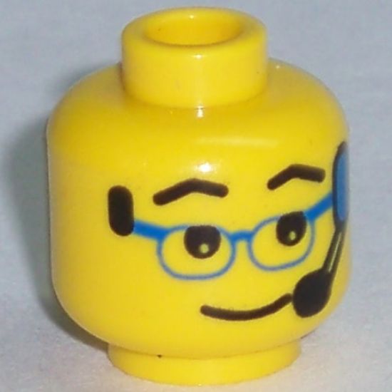 Minifigure, Head Glasses with Blue Glasses and Headset Pattern - Blocked Open Stud
