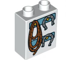 Duplo, Brick 1 x 2 x 2 with Rope and Horseshoes Pattern