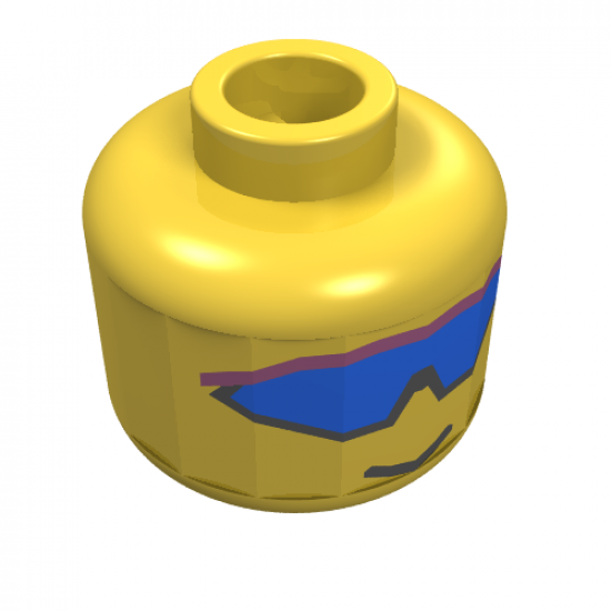 Minifigure, Head Glasses with Blue and Light Purple Wrap Sunglasses Pattern - Blocked Open Stud