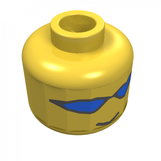 Minifigure, Head Glasses with Blue Wrap Sunglasses and Standard Smile Pattern - Blocked Open Stud