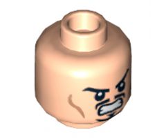Minifigure, Head Dual Sided Moustache, Goatee and Cheek Lines, Determined / Angry Pattern - Hollow Stud