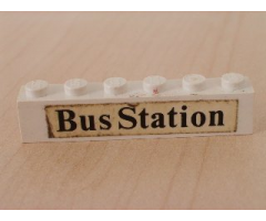 Brick 1 x 6 with Black 'Bus Station' Text Pattern (Sticker) - Set 379